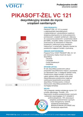 VC 121 Pikasoft-Żel,  środek o właściwościach dezynfekcyjnych o bakteriobójczym i grzybobójczym do mycia powierzchni, pomieszczeń i urządzeń sanitarny