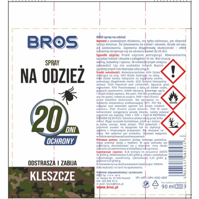 Bros środek na odzież odstraszający kleszcze w sprayu 90ml