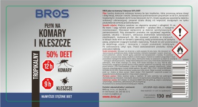 Bros Tropikalny środek przeciw komarom i kleszczom deet 50% płyn w rozpylaczu 130ml 