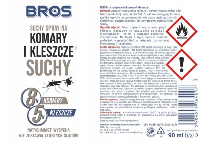 Bros suchy środek w sprayu przeciw komarom i kleszczom 90ml 