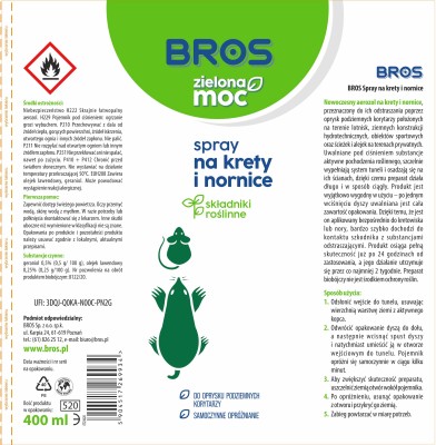 Bros Zielona moc biobójczy spray na krety i nornice na składnikach naturalnych 400ml 